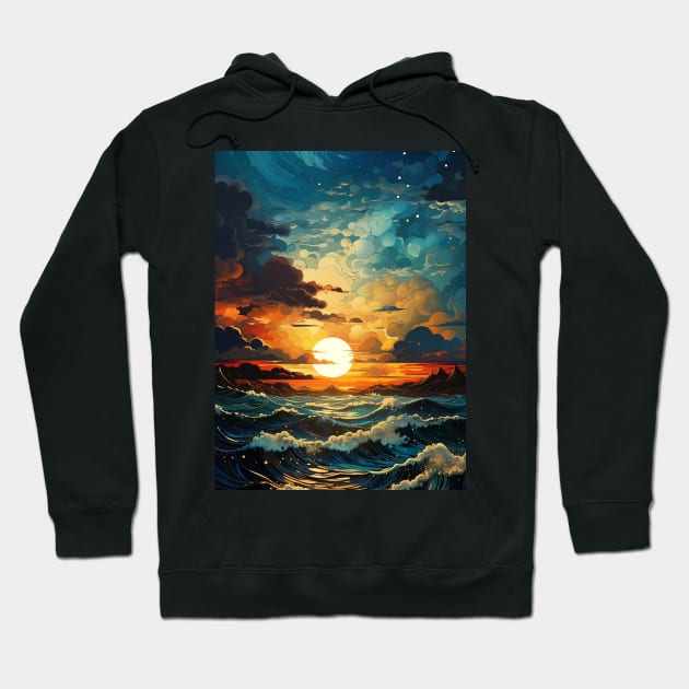 Sunset Waves Hoodie by Abstraktee